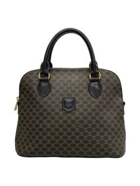 Celine Handbag Macadam Pattern Black Brown Leather